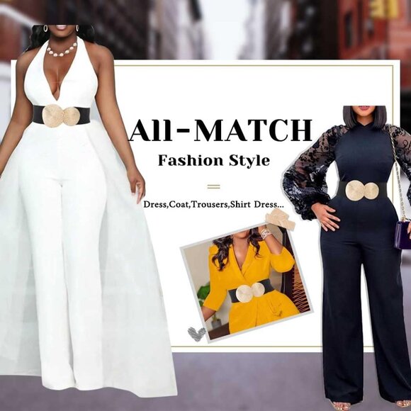 Wide Elastic Waist Belt for Women Thick Dresses with Gold Buckle Black - Picture 6 of 6